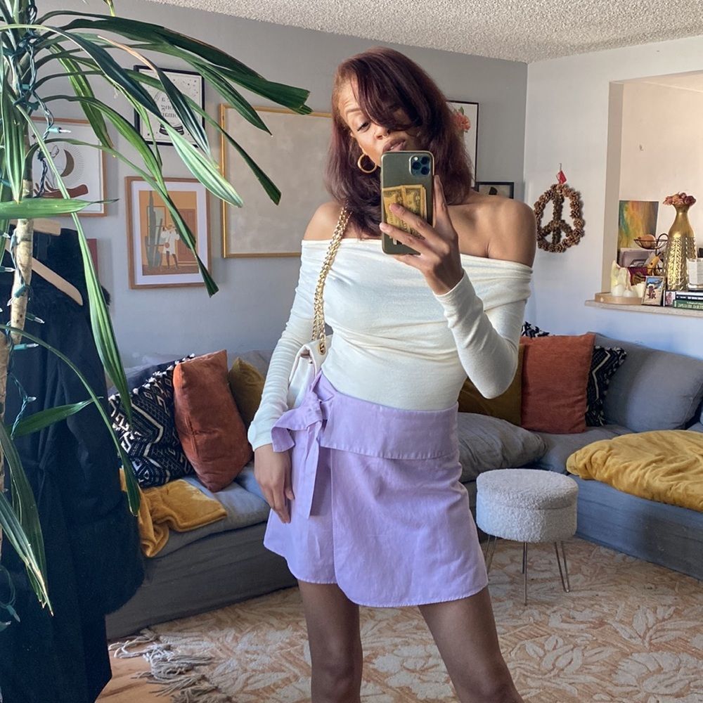 Zara Lavender Linen Blend Bow Trim Skort - Picture 12 of 16